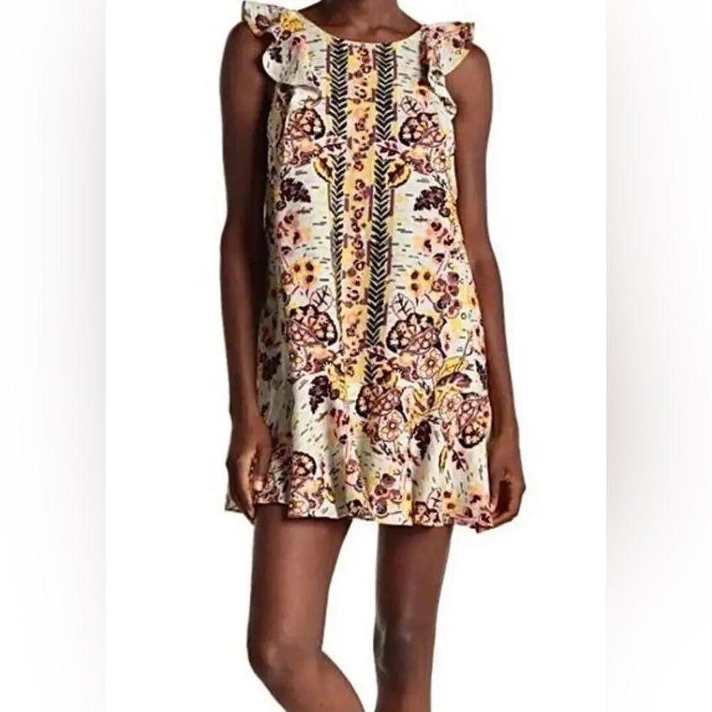 Free People Summer In Tulum Paisley Mini Dress Tunic M Linen Beach Festival Boho